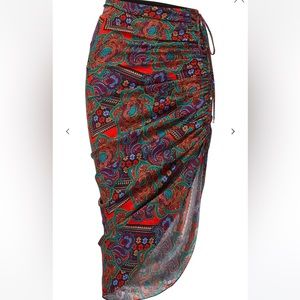 Veronica Beard Ari Floral-Paisley Skirts in Flame Red Multi, worn once, size 0